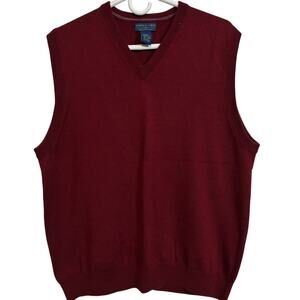 Joseph & Lyman Mens L 100% Merino Wool Sweater Vest Burgundy V Neck Preppy